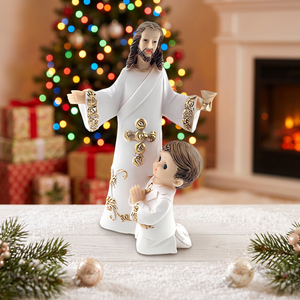 Praying Boy With Jesus Figurine Resin Baptism Favor <strong>Communion</strong> <strong>Decor</strong> - Product Image 3