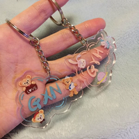 Porte-clés en acrylique, échantillons gratuits, personnalisable, sans MOQ, prix d'usine, création personnalisée, forme personnalisée, holographique, anime, paillettes