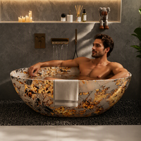 Baignoire autoportante ovale en pierre artificielle moderne, cuve profonde pour 2-3 personnes, hôtel, villa