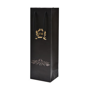 Sac cadeau de luxe pour vin imprimé sur mesure avec poignée, estampage à chaud doré, impression UV, papier kraft recyclé pour bouteille unique - Product Image 1