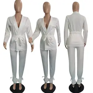 Conjunto de dos piezas de ropa de oficina para mujer, conjunto de dos piezas de cintura holgada de Color sólido GM, traje de negocios