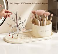 En stock : Organisateur rotatif pour pinceaux de maquillage, bijoux et cosmétiques, avec plateau, pour coiffeuse, bureau, salle de bain et espace de dressing