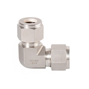 Raccord de tuyauterie métrique en acier inoxydable SS316 ROKE, 2-50 mm, double ferrule, angle droit, raccord de tuyau hydraulique - Product Image 1