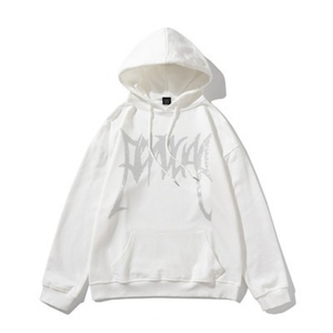 Sudadera con capucha de invierno 100% algodón para hombre, personalizada al por mayor, con letras góticas europeas y americanas, con pedrería, holgada e informal. - Product Image 3