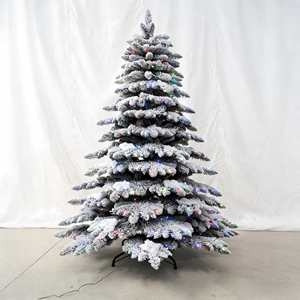 Magischer Beflockter Schnee-Kunstweihnachtsbaum Vorbeleuchtet mit Bunten Lichtern Üppiges Frostiges Blattwerk für Bezaubernde Feiertagsstimmung - Product Image 1