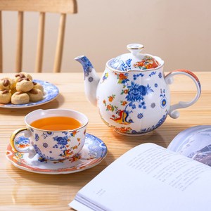 <b>Bone</b> <b>China</b> <b>Tea</b> <b>Set</b> - Blue and White Lotus Teapot with 2 Cups and Saucers - Product Image 1