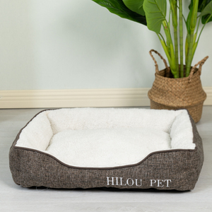 Wholesale Short <b>Plush</b> <b>Dog</b> <b>Bed</b> Custom logo with Linen Material - Product Image 6