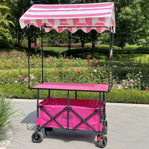핫 셀링 야외 안정적 조절 가능 접이식 스낵 카트 노점 카트 피크닉 캠핑 카트 (햇빛 가리개 포함) - Product Image 1