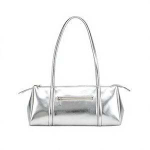 Bolso de hombro plateado metálico para mujer con asa y cierre de cremallera, moderno, para uso diario, para todas las estaciones, bolsos de diseñador para mujer - Product Image 4