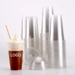 Logo Kustom Frappe Cup Pakai PET Cup 12Oz 14Oz 16Oz 18Oz 20Oz 22Oz 24Oz Smoothie Minuman Dingin Plastik Bening Es Kopi Cups