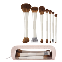 Set Kuas Rias Mata 7 Buah Dua Sisi dengan Gagang Resin, Bulu Nilon Premium, dan Kotak Perjalanan untuk Foundation, Concealer, dan Blending