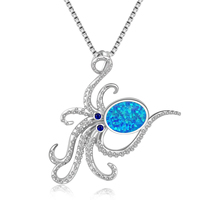 Vente flash - Collier pendentif pieuvre en argent sterling 925 avec opale bleue pour femmes - Bijoux d'été