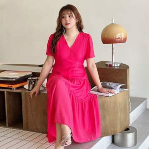 เดรสทรงเค้กคอวีสไตล์ฝรั่งเศส แบรนด์ Runqi  ไซส์พลัส แขนสั้น ยาว ใส่ได้ทุกวัน ระบายอากาศดี สวมใส่สบาย - Product Image 2