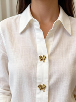 Bouton en alliage de zinc plaqué or poli, finition miroir, avec nœud 3D, élégant, pour robe et chemisier femme, lavable