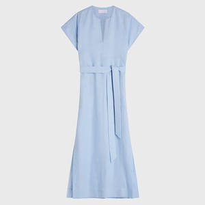 Elegante <span class=keywords><strong>Abito</strong></span> Lungo da Donna in Viscosa e <span class=keywords><strong>Lino</strong></span>, Blu Cielo, Senza Maniche con Tasche - Product Image 3