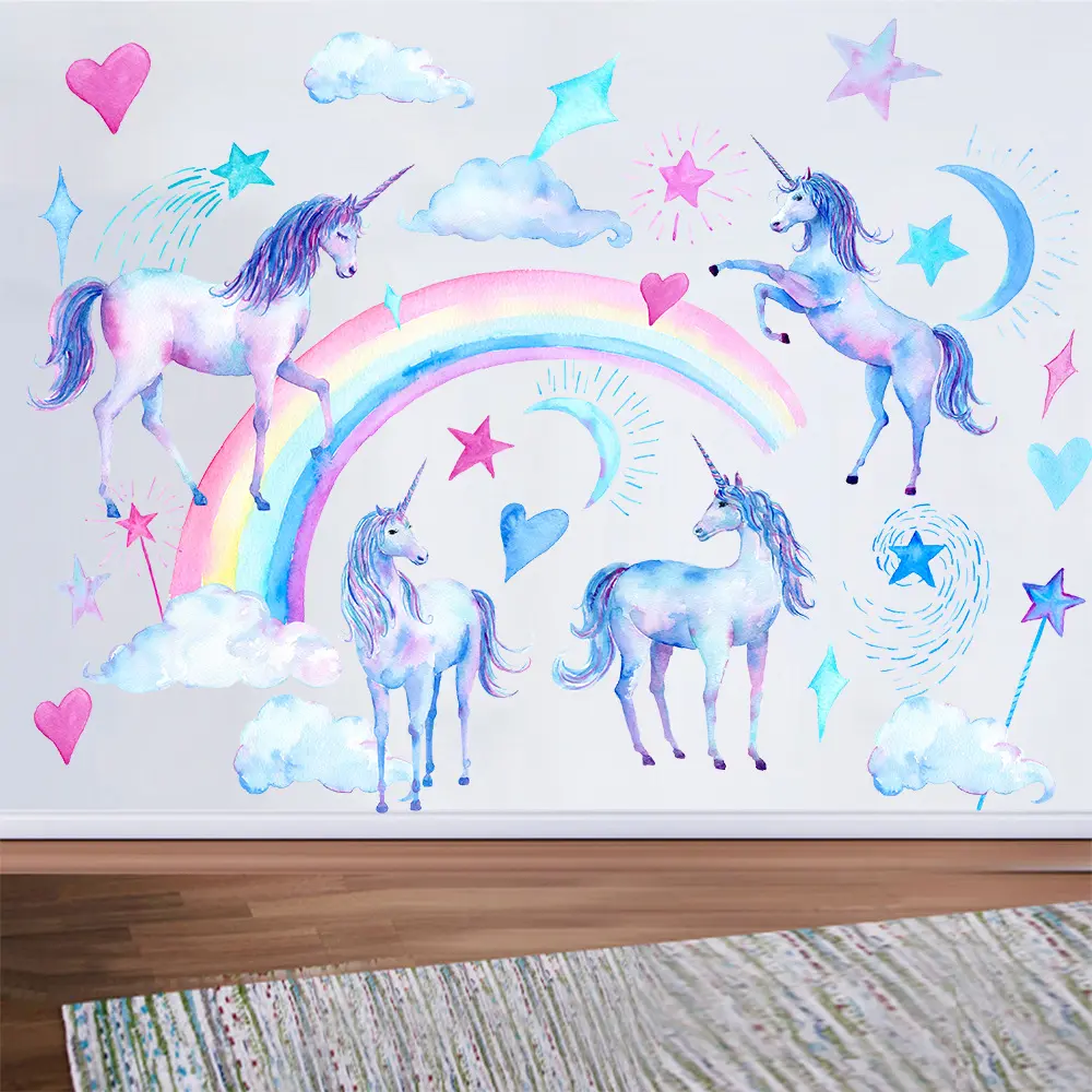 Unicorn wall sticker bedroom decoration background wall wallpaper children's room cartoon decal arrangement wall sticker mural