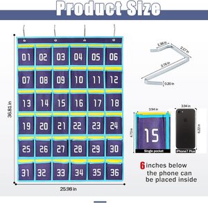 <b>Numbered</b> Classroom Pocket Chart for Cell Phones and Calculator Holder Hanging Wall <b>Door</b> Organizer - Product Image 2