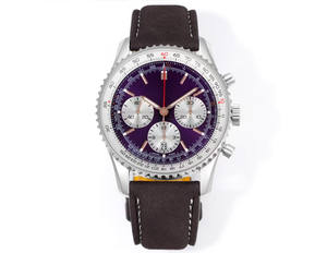 Un cronógrafo clásico de estilo aviador con esfera circular y esfera morada, reloj mecánico automático para hombres de negocios. - Product Image 1