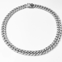 Kalung Rantai Cuban 12mm Berlapis Rhinestone dari Paduan Seng, Model Miami Cuban Link, Perhiasan Grosir