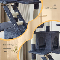 En gros MEEW Arbre à chat multi-niveaux réglable écologique en bois et lin, avec poteaux à gratter, niche confortable et grand nid douillet en peluche