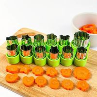 12-delige handmatige roestvrijstalen fruit- en groentesnijderset met beschermende plastic handgrepen in hart-, ster- en bloemvorm, bento-gereedschap voor kinderen