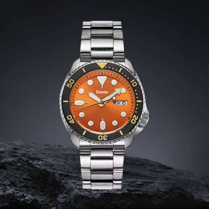 Jam Tangan Mekanik Bisnis Fashion Kelas Atas Warna Oranye Dial Besar Otomatis Baja Tahan Karat Pria Jam Tangan Mekanik Penyelam - Product Image 2