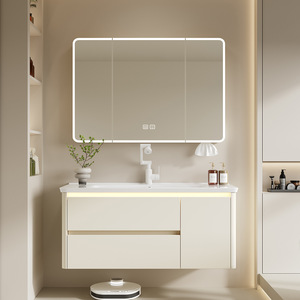 Luxury European Modern Aluminum Waterproof Bathroom Cabinet <b>Set</b> Integrated Ceramic Basin LED Bath <b>Mirror</b> Hotel Apartment - Product Image 5