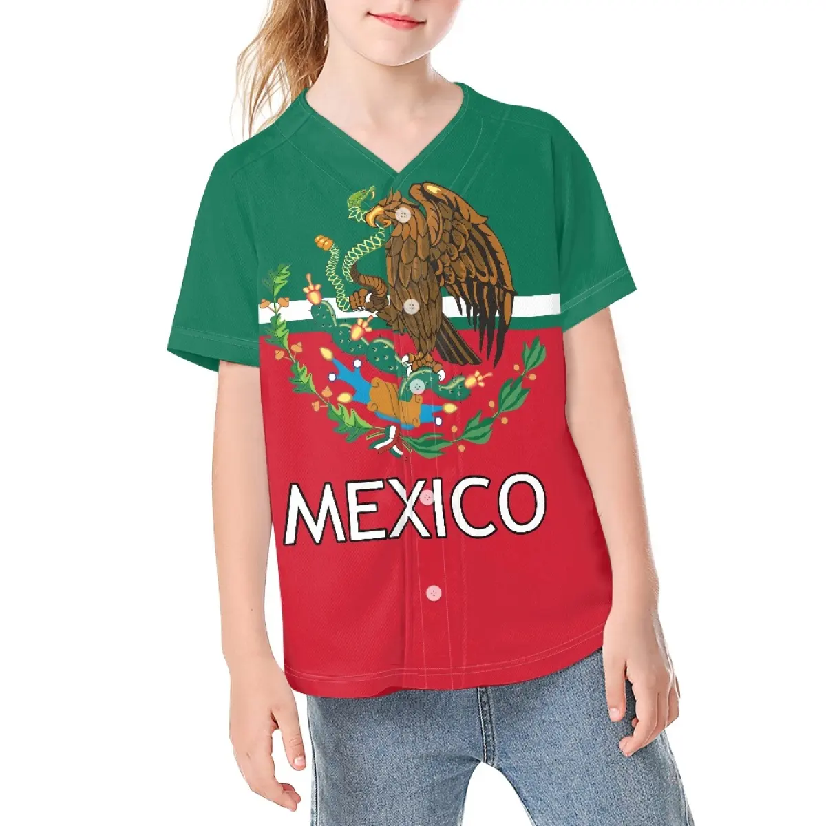 Desain bendera Meksiko kaus bisbol anak laki-laki kustom nama anak-anak/angka kemeja musim panas aktivitas Sekolah kaus dapat dipakai