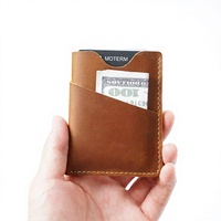 Porte-cartes et pince à billets en cuir de vachette véritable Crazy Horse pour homme – Style vintage – Grande vente