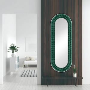 Grote decoratieve spiegel met groene veren in een gouden aluminium frame, spiegel in volle lengte - Product Image 3