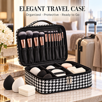 Ensemble de pinceaux de maquillage beige avec logo personnalisé, 46 pièces : bandeau, éponge de maquillage pour le visage, fard à paupières, blush, poudre capillaire et trousse de maquillage