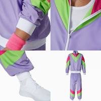Costume de survêtement rétro des années 80 unisexe vert néon violet clair pour adultes - Tenue de fête de carnaval/Halloween (polyester)