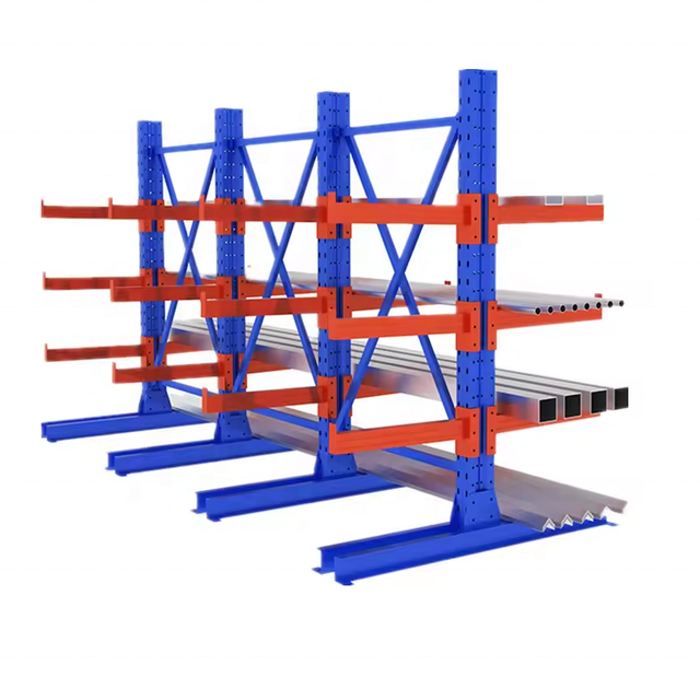 Heavy Duty Cold Rolled Steel Storage Shelf Stacking Single and Two-Sided Adjustable Cantilever Racking for Warehouse Factory