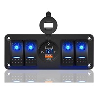 Nouveau chargeur USB Type C PD et QC 3.0, panneau de commutation à bascule étanche IP65 ABS 8 voies avec voltmètre pour voitures/camions, bateaux/camping-cars (12V-24V)