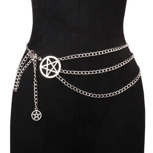 Cadena de Cintura de Moda con Colgante de Estrella Multicapa, Joyería de Fiesta de Aleación de Zinc, Diseño Retro de Estrella de Cinco Puntas en Color Blanco K - Product Image 1