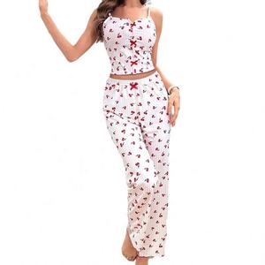 Nouvelle Tendance 2025 Ensemble Pyjama Haut de Gamme 2 Pièces Motifs Imprimés Pantalon Long Vêtements Décontractés Pyjamas - Product Image 5