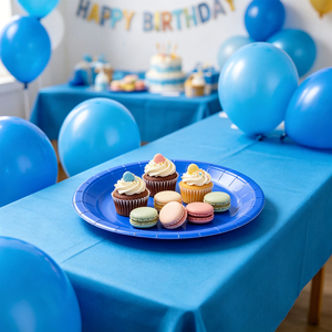 Piatti di carta blu navy Party Love da 17 cm, set di stoviglie rotonde monouso ecologiche per feste, matrimoni ed eventi - Product Image 4