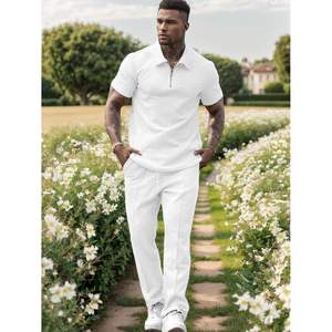 Ensemble de survêtement personnalisé pour homme, sweat-shirt à manches courtes décontracté et pantalon de jogging ample, design respirant pour adultes - Product Image 2