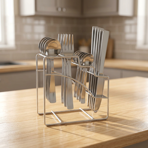 Support de rangement moderne en métal pour couverts, type sur pied, résistant à la rouille, organisateur de vaisselle de cuisine, à un seul niveau, non pliable - Product Image 1