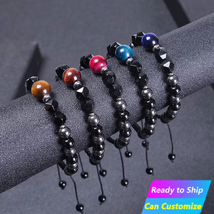 Bracciale Intrecciato con Pietre <span class=keywords><strong>di</strong></span> <span class=keywords><strong>Occhio</strong></span> <span class=keywords><strong>di</strong></span> <span class=keywords><strong>Tigre</strong></span> da 12MM e Pietre Nere da 8MM, Ultimo Stile <span class=keywords><strong>di</strong></span> Gioielleria Semplice e alla Moda - Product Image 1