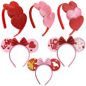 Serre-tête de luxe en forme de cœur rose scintillant pour la Saint-Valentin, décoration de mariage, nœud rond, accessoire pour les oreilles, vente en gros - Product Image 5