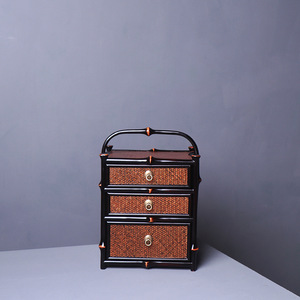 Bamboo Woven <b>Storage</b> Cabinet With <b>Drawers</b> Oriental Style Jewelry <b>Box</b> Standing Type Living Room Use - Product Image 3