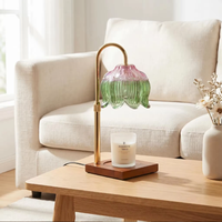 Lampe chauffe-bougie de table avec minuterie et variateur d'intensité, en verre floral rose, vert, multicolore, pour la fonte de cire, idéale pour bureau, chambre et salon