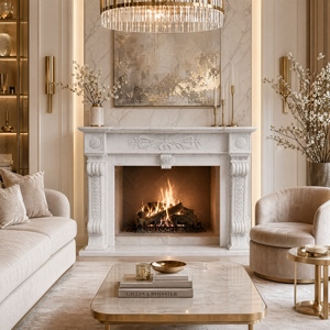 Chimenea de Mármol Personalizada, Moderna, Tallada a Mano, de Lujo, Chimenea de Mármol Blanco, Revestimiento de Chimenea de Mármol - Product Image 1