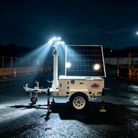 Panneaux solaires portables 2*450W, énergie solaire mobile, éclairage LED, remorque avec 4 pieds de support pour l'éclairage sportif