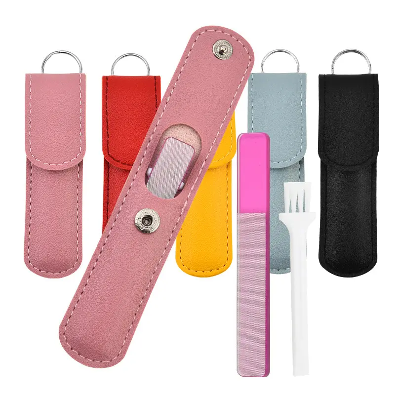 Factory made glass nail file leather case nail tool custom logo glass nail file