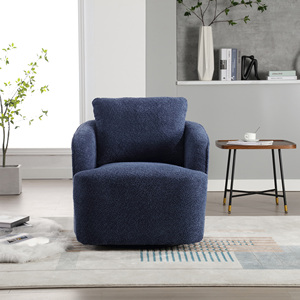 Boucle Upholstered Swivel Accent Barrel <b>Chair</b> 30.3W <b>Comfy</b> Round Single Sofa <b>Chair</b> 360 Degree Club Bucket <b>Chair</b> - Product Image 2