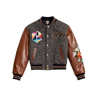 Veste en cuir véritable brodée style américain haut de gamme, style streetwear transfrontalier, veste de baseball en laine matelassée