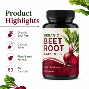 Capsules de racine de betterave biologique de haute qualité, vitamines B9 B12, extrait complexe 5-en-1, santé digestive, soutien immunitaire, antioxydant - Product Image 3