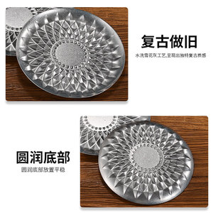 Plat à fruits rond rétro en acier inoxydable à motif losanges, plateau de service pour hôtels et réceptions, plateau à steak pour plats occidentaux - Product Image 5